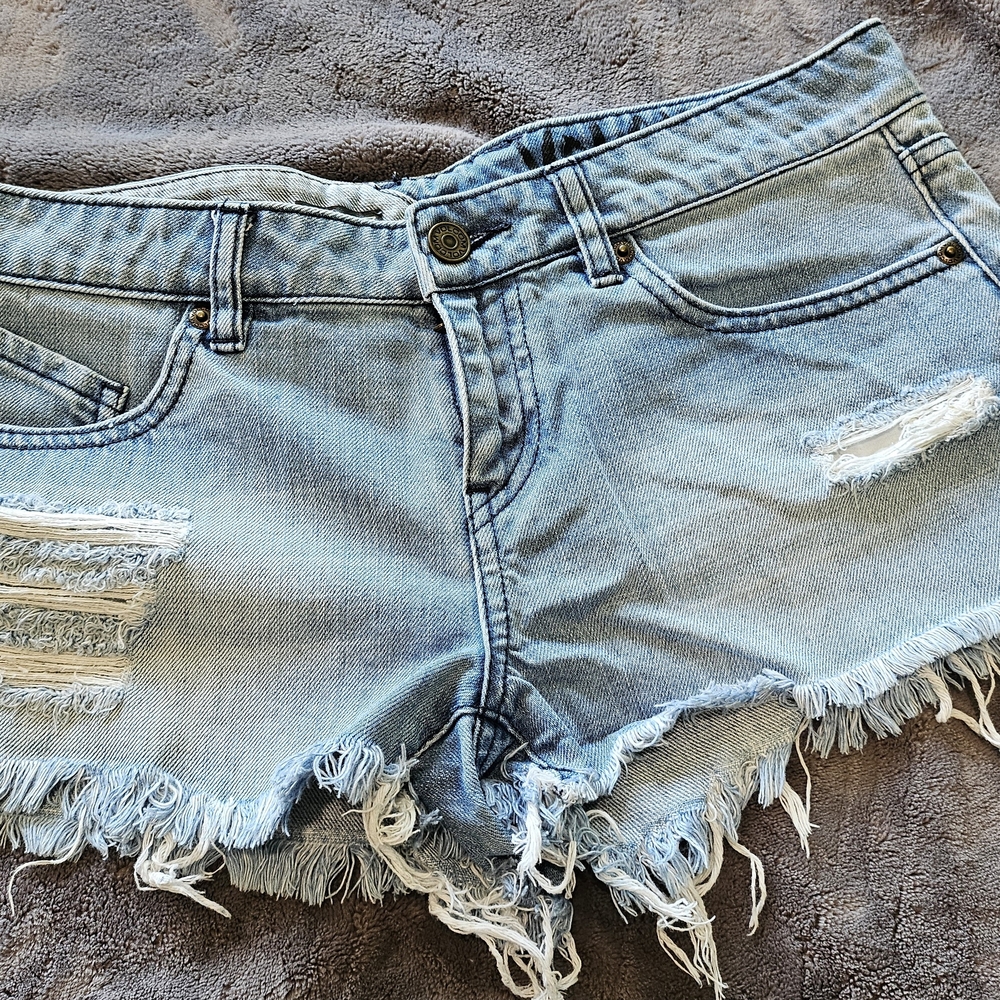 Volcom Light Blue Frayed Jean Shorts